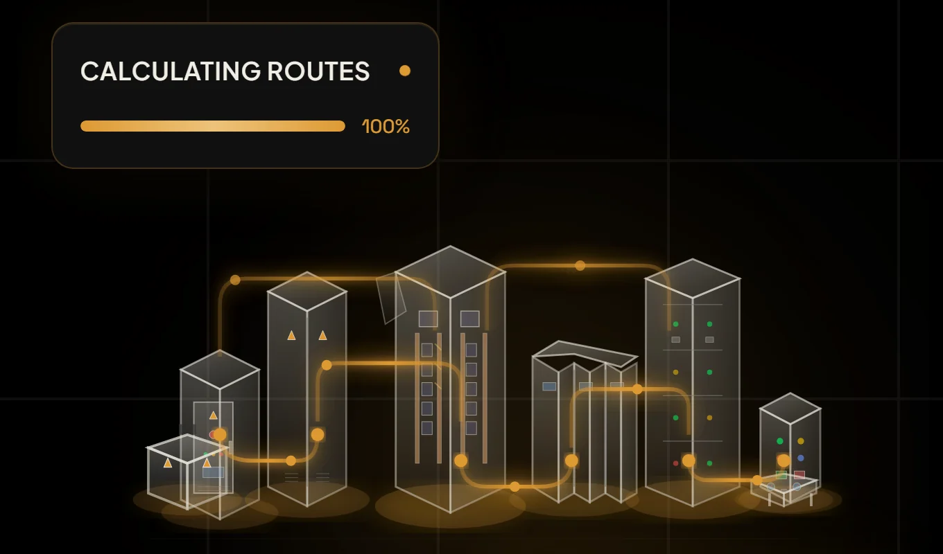 Auto BIM Route AI calculating routes between buildings